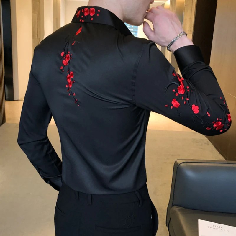 Men's red dress shirt long sleeve